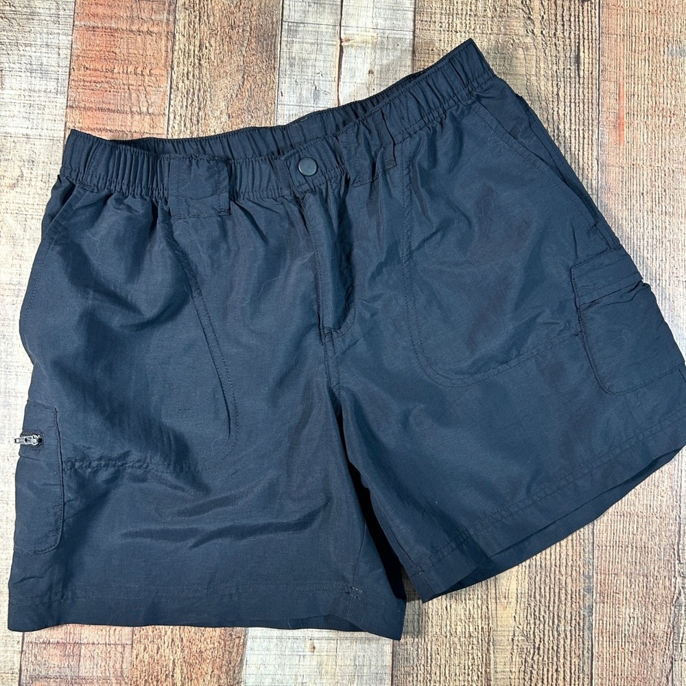Columbia Black 100% Nylon Cargo Hiking Shorts Elastic Waist Utility Gorpcore S